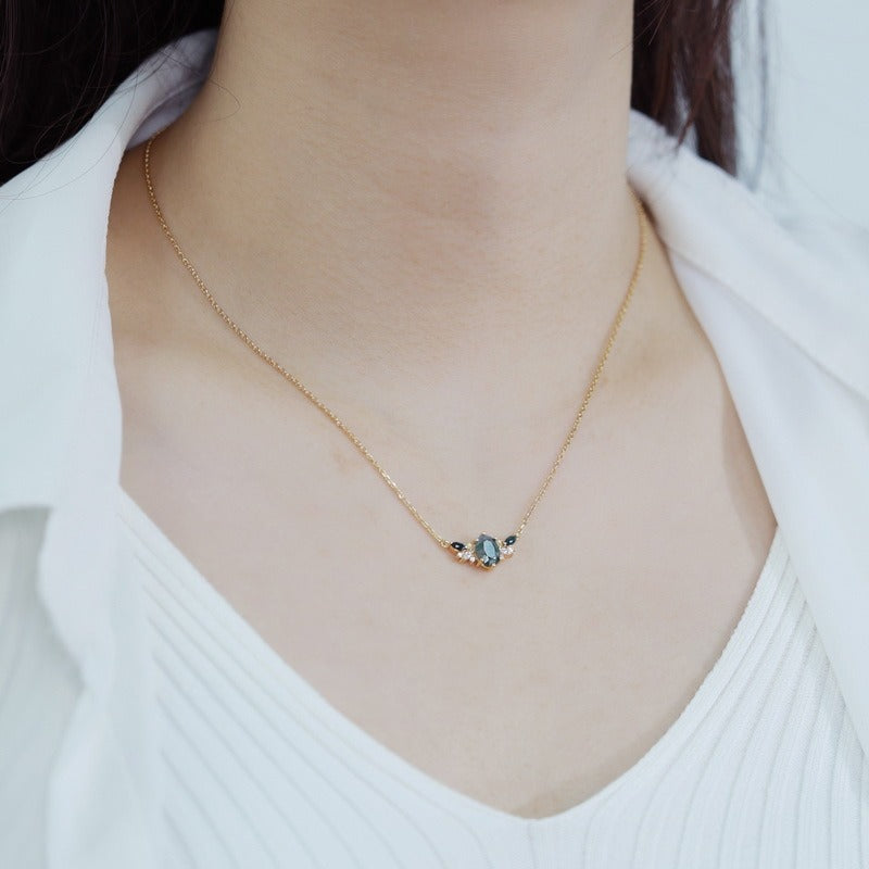 Ophelia Oval Cut Moss Agate Unique Necklace