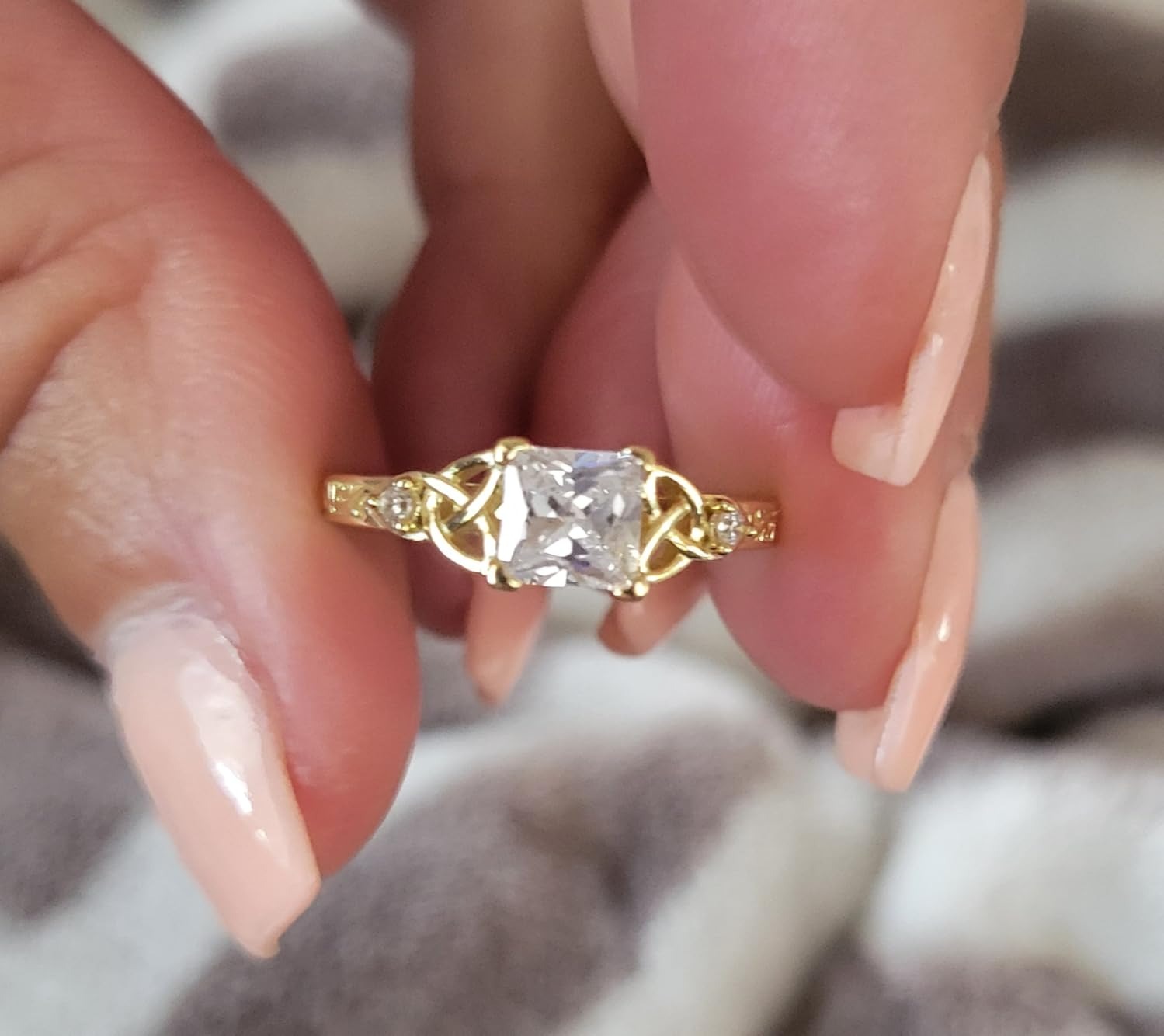 Eternal Knot – Princess Cut Moissanite Solitaire Vintage Celtic Knot Engagement Ring