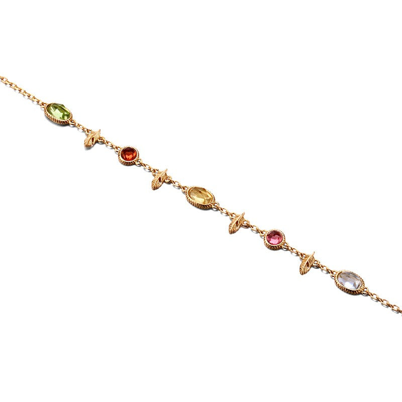 "Sweet Souls" - Feather Charm Peridot & Garnet & Citrine & Sky Blue Topaz Bracelet