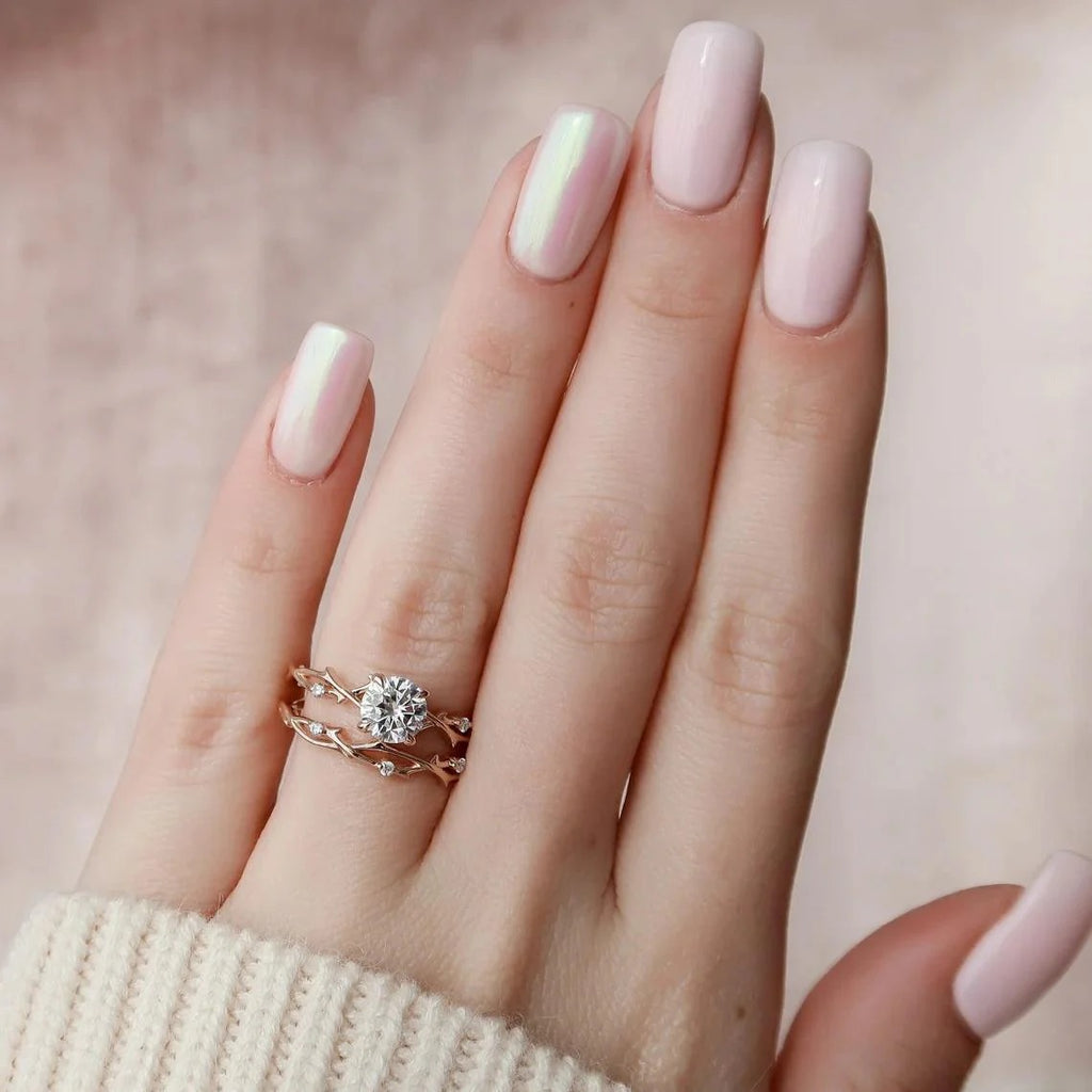 Round Cut Moissanite Twig Solitaire Engagement Bridal Sets