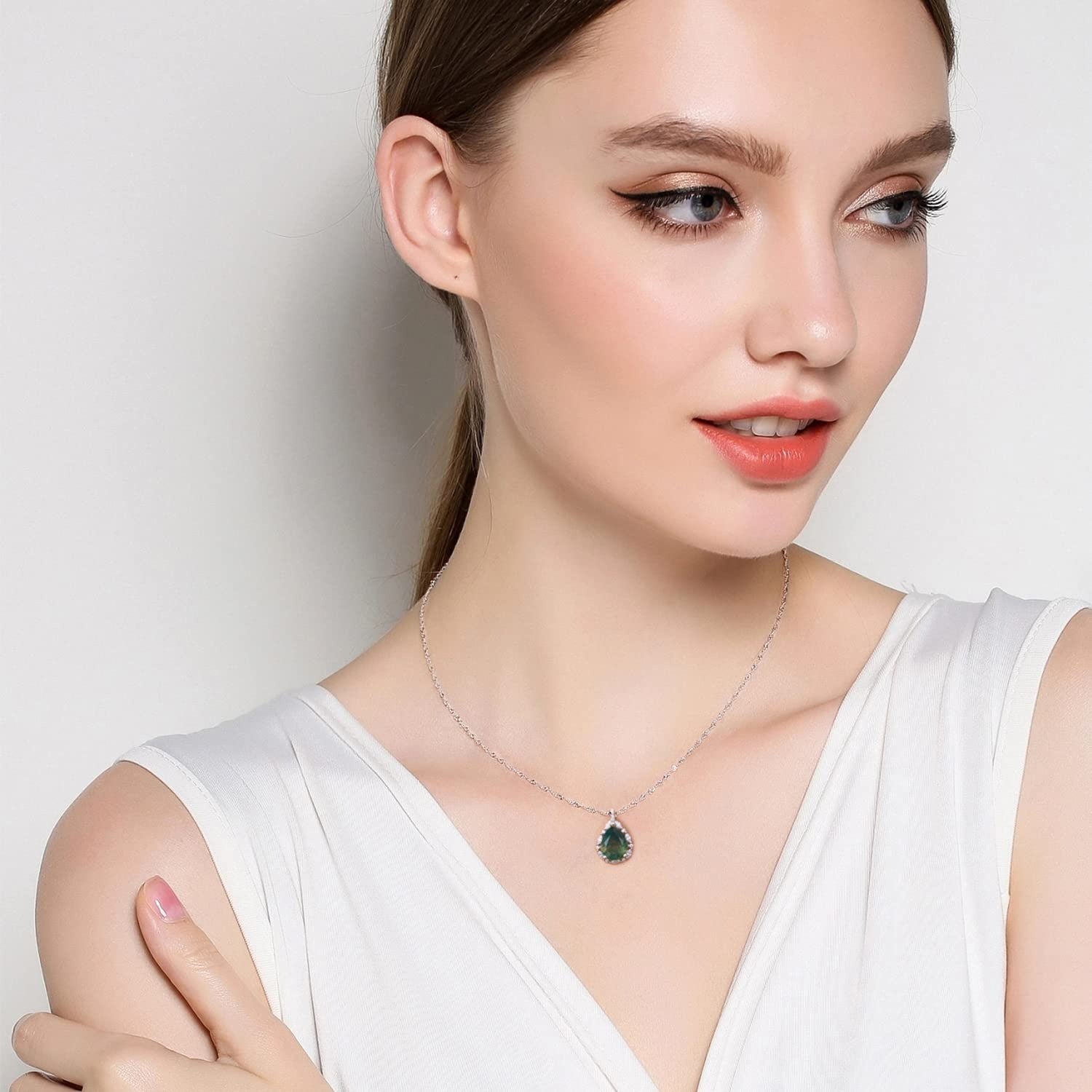 'Forest Halo' Pear Cut Moss Agate Halo Necklace