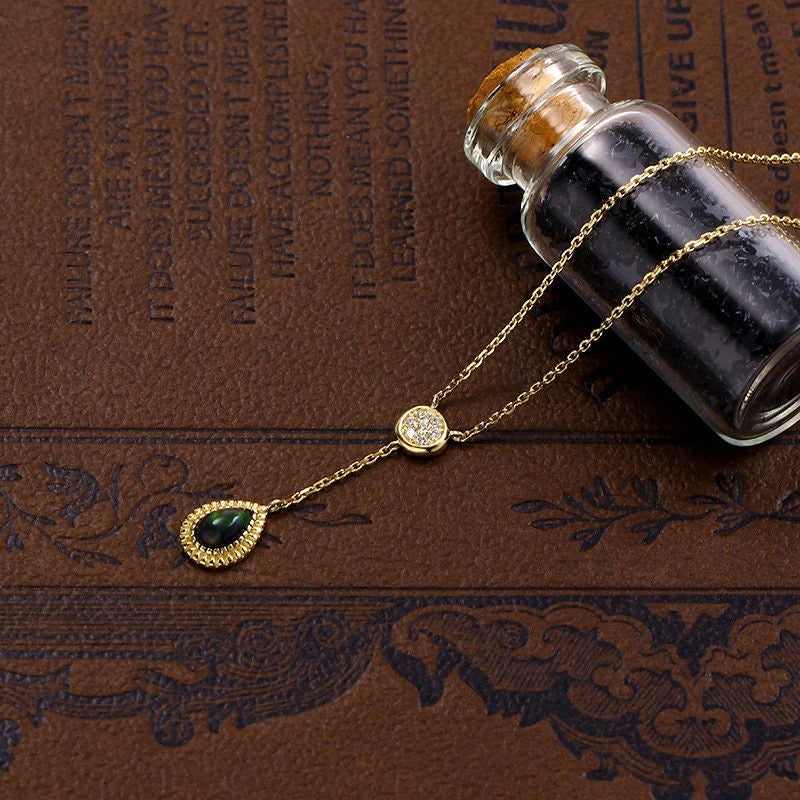 'Celestial Oasis' Pear Cut Black Opal Classic Necklace