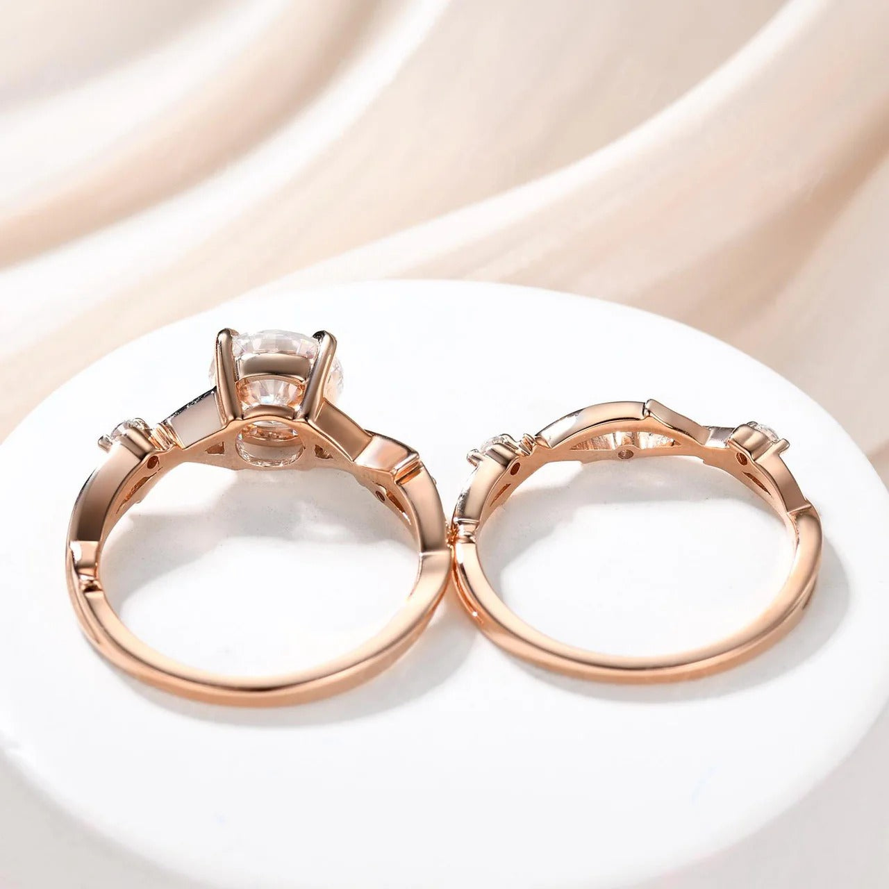 Round Cut Moissanite Twig Solitaire Engagement Bridal Sets
