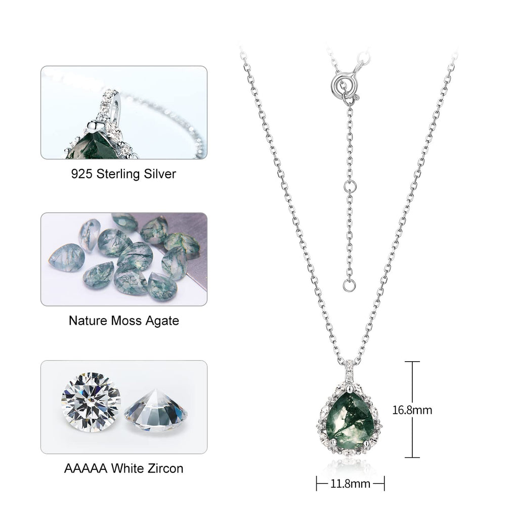 'Forest Halo' Pear Cut Moss Agate Halo Necklace