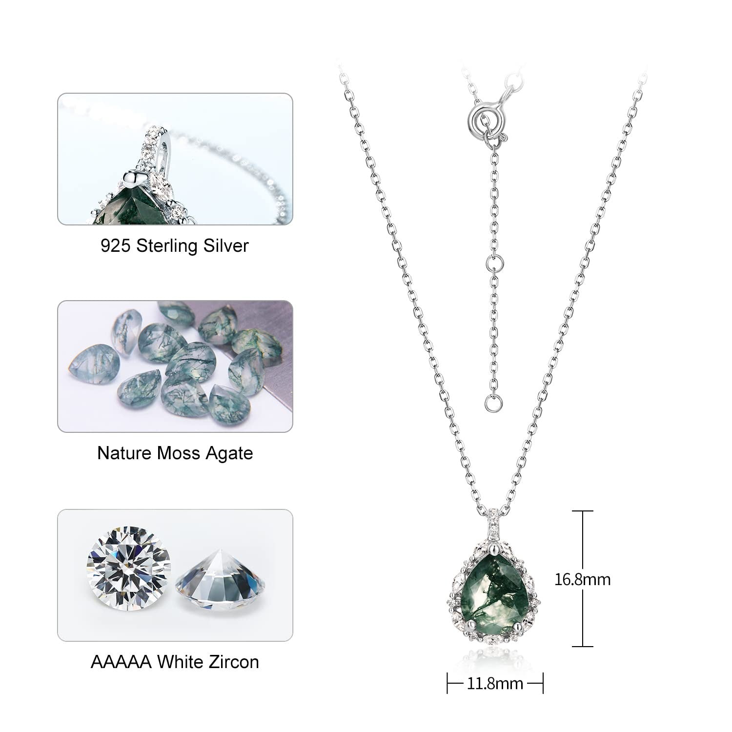 'Forest Halo' Pear Cut Moss Agate Halo Necklace