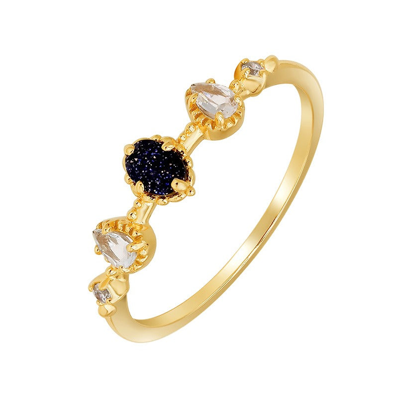 Oval Cut Blue Sandstone Vintage Ring Set