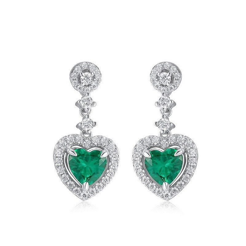 Heart Cut Lab Emerald Antique Halo Collection Drop Earrings