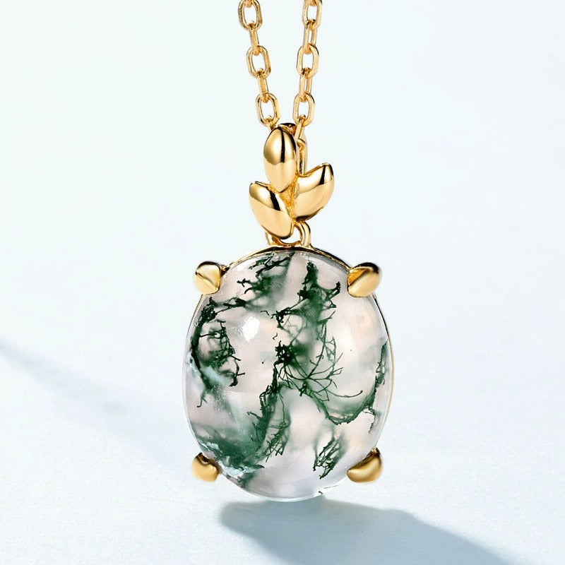 Collier personnalisé en agate mousse verte inspirée par la nature, pour ma femme « Loren »