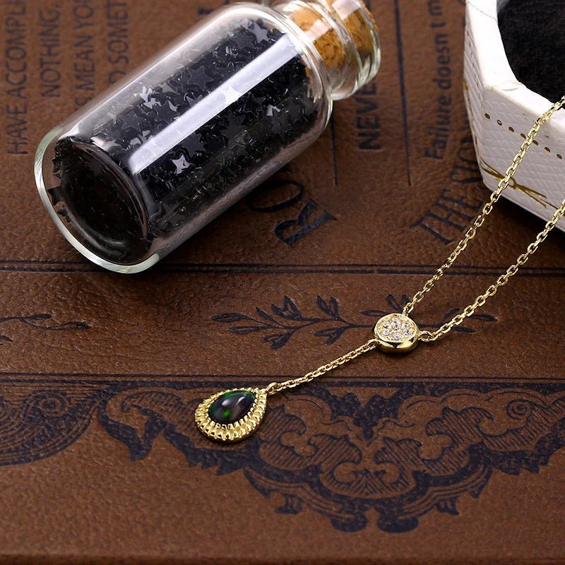 'Celestial Oasis' Pear Cut Black Opal Classic Necklace