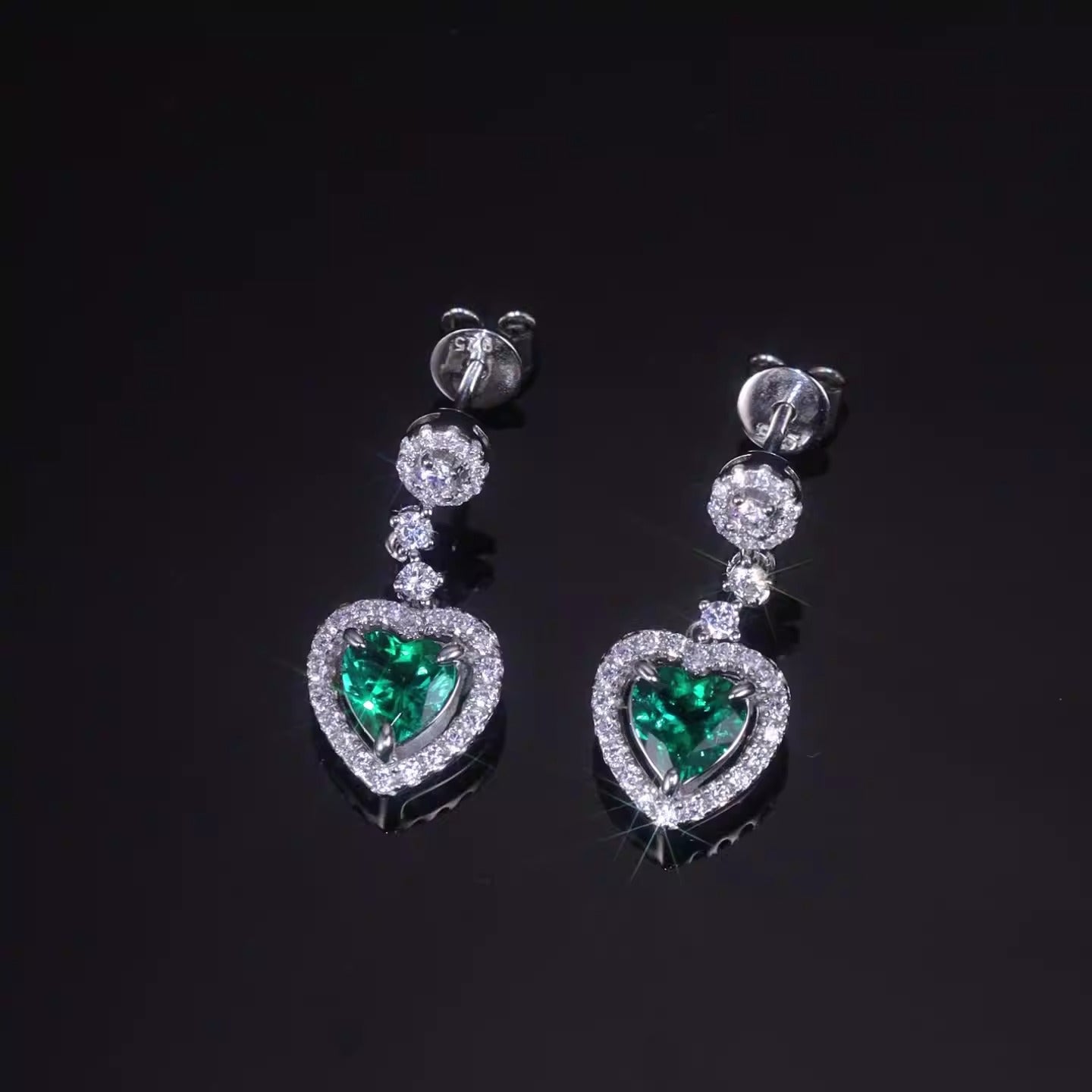 Heart Cut Lab Emerald Antique Halo Collection Drop Earrings