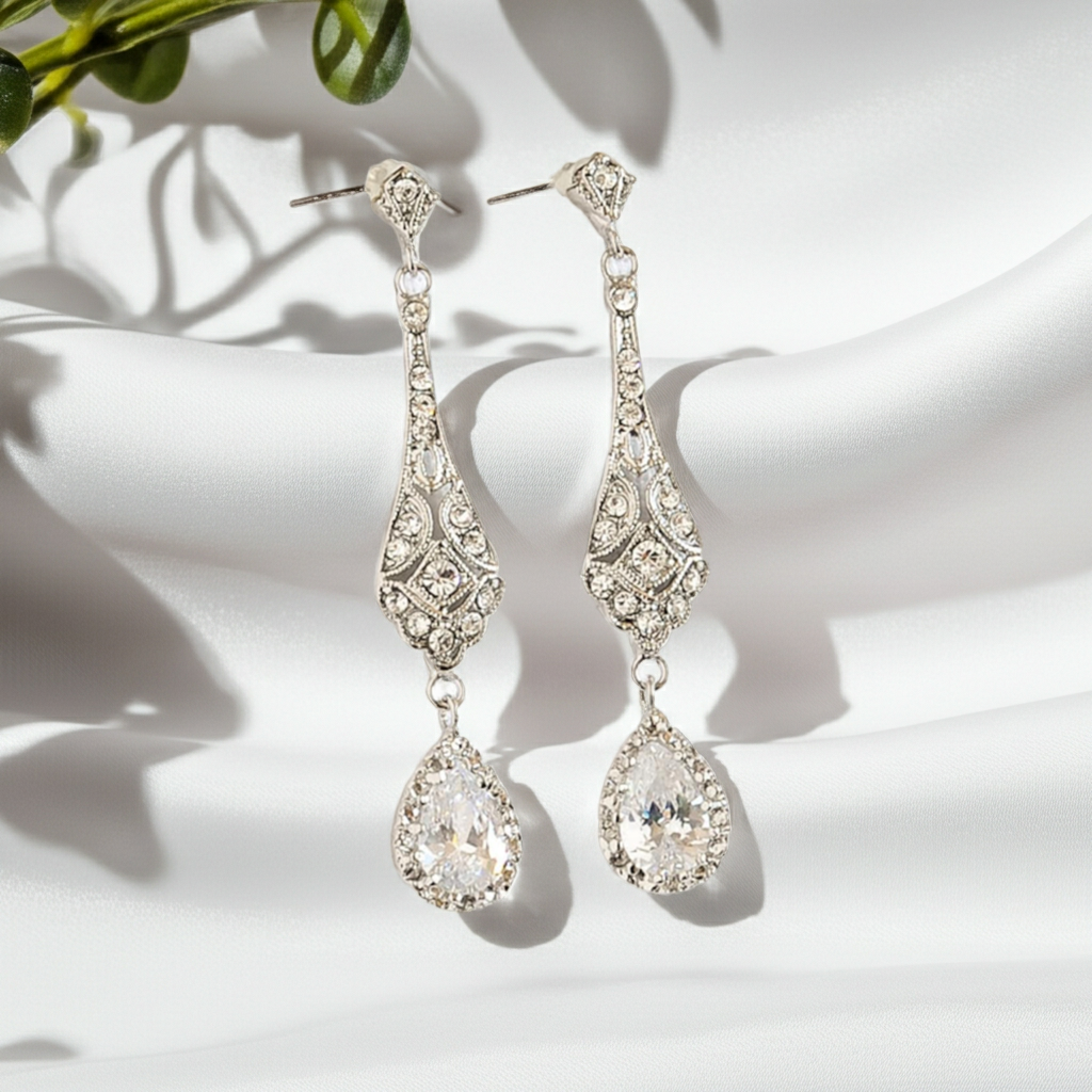 Pear Cut Moissanite Teardrop Dangle Vintage Bridal Wedding Earrings