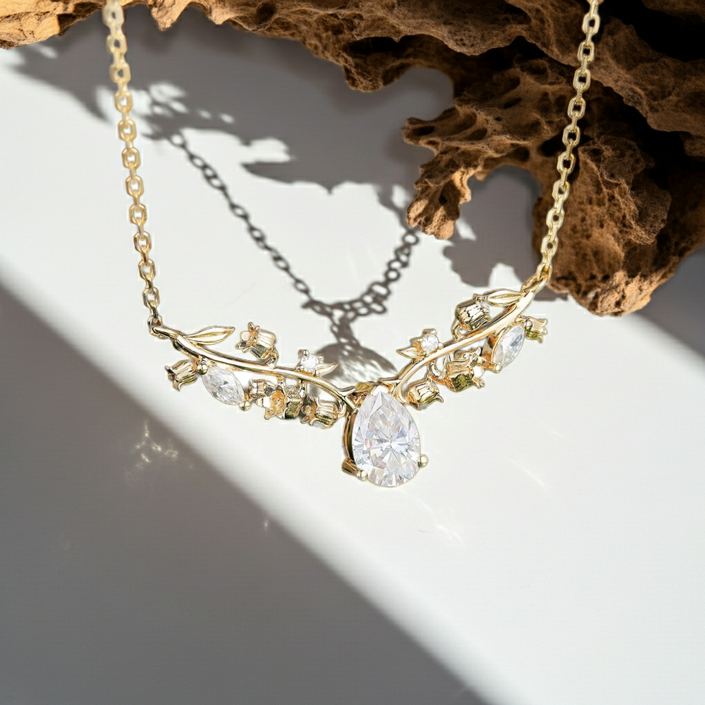 Josephine Pear Cut  Moissanite Nature Necklace