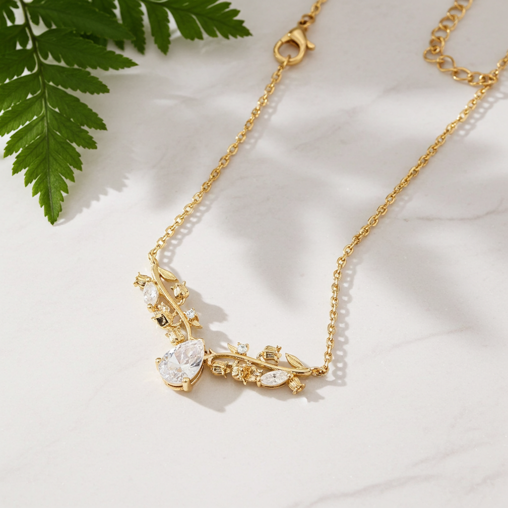 Josephine Pear Cut  Moissanite Nature Necklace