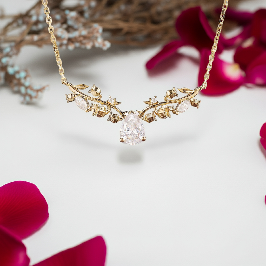 Josephine Pear Cut  Moissanite Nature Necklace