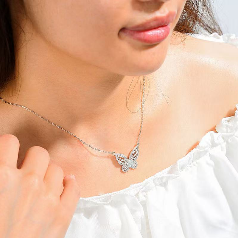 Ethereal - Round Cut Green Moissanite Unique Necklace