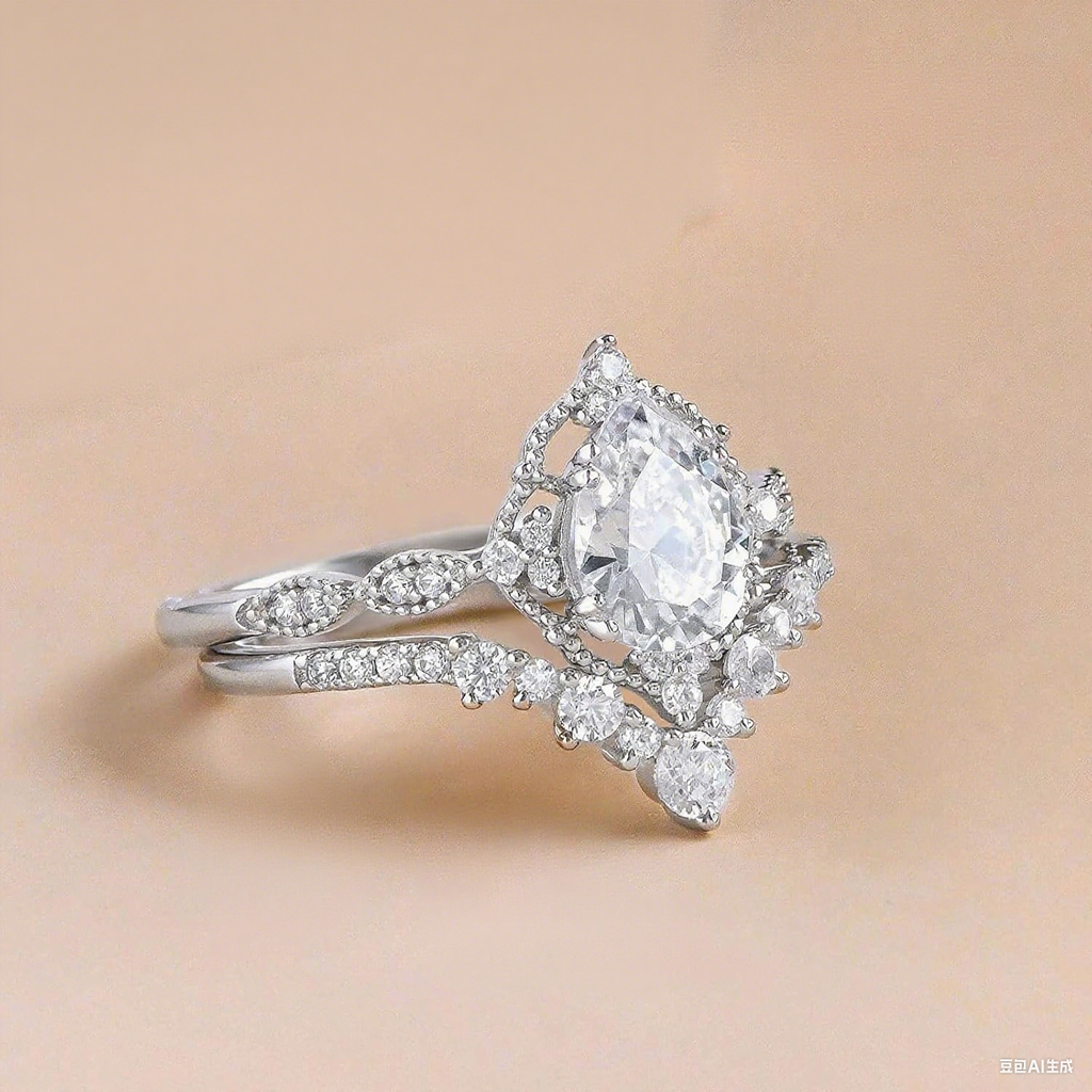 1.7CT Pear Teardrop Moissanite Women Vintage Engagement Ring Sets