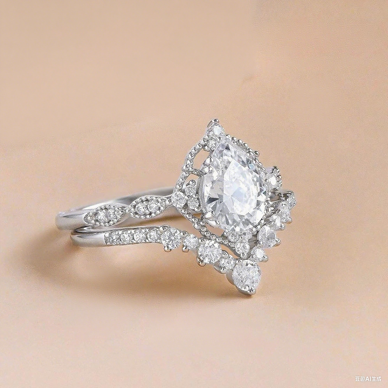 1.7CT Pear Teardrop Moissanite Women Vintage Engagement Ring Sets