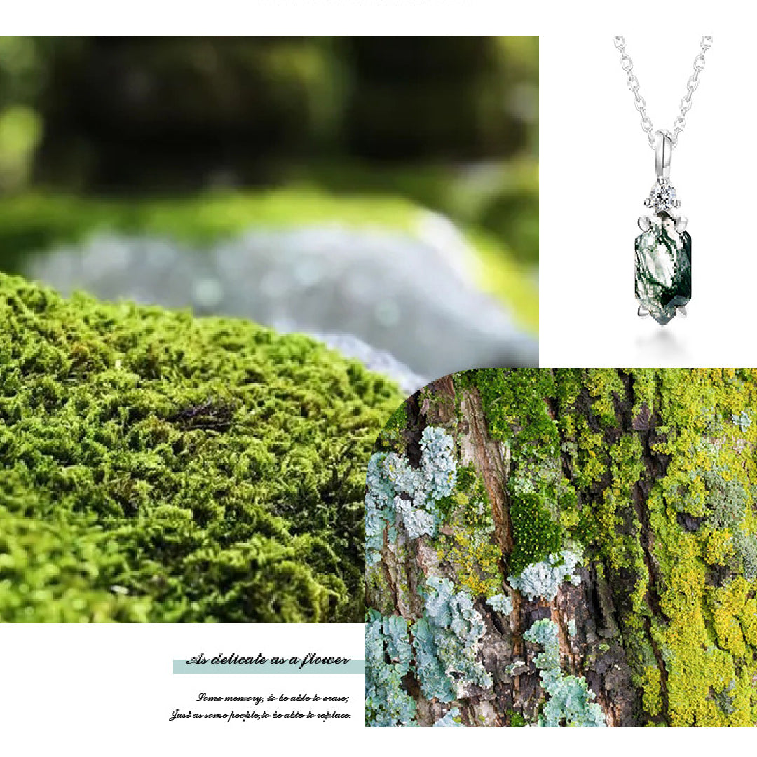 Fern - Hexagon Cut  Moss Agate Classic Necklace