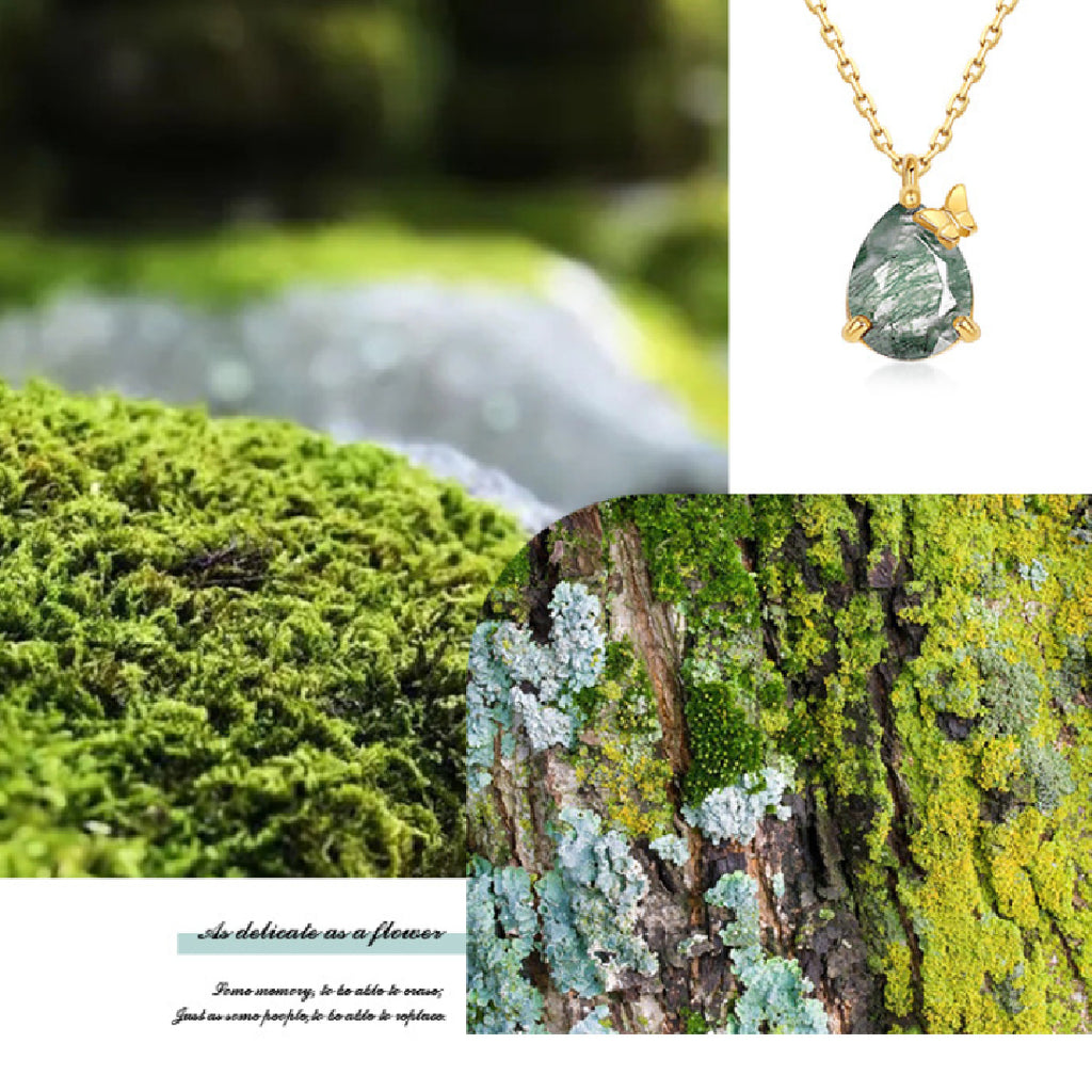 Verdantfly - Pear Cut Moss Agate Unique Necklace