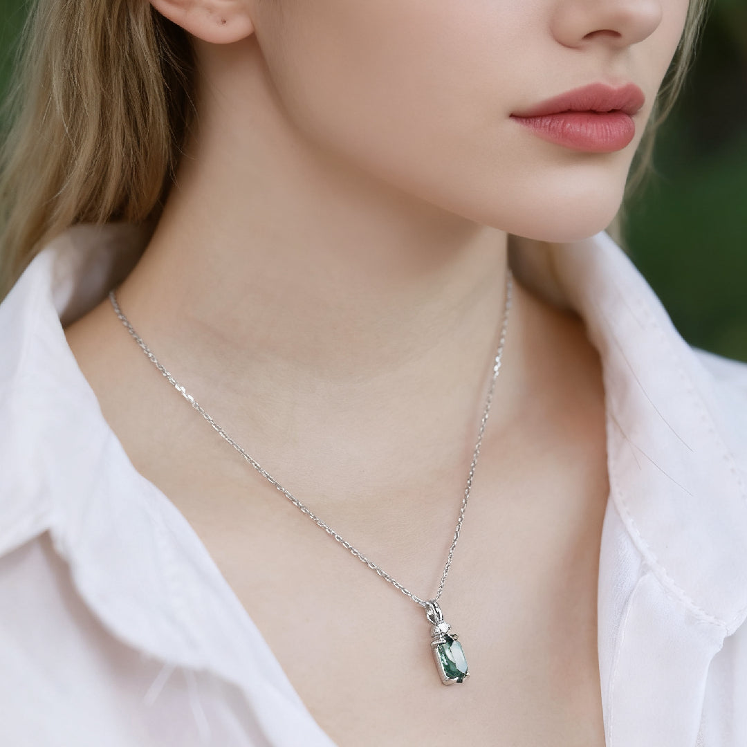 Fern - Hexagon Cut  Moss Agate Classic Necklace
