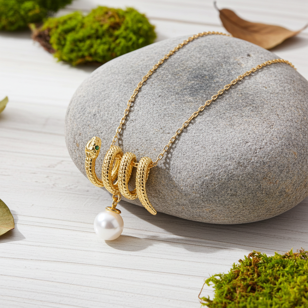 Round Cut Pearl Spirit Snake Unique Necklace