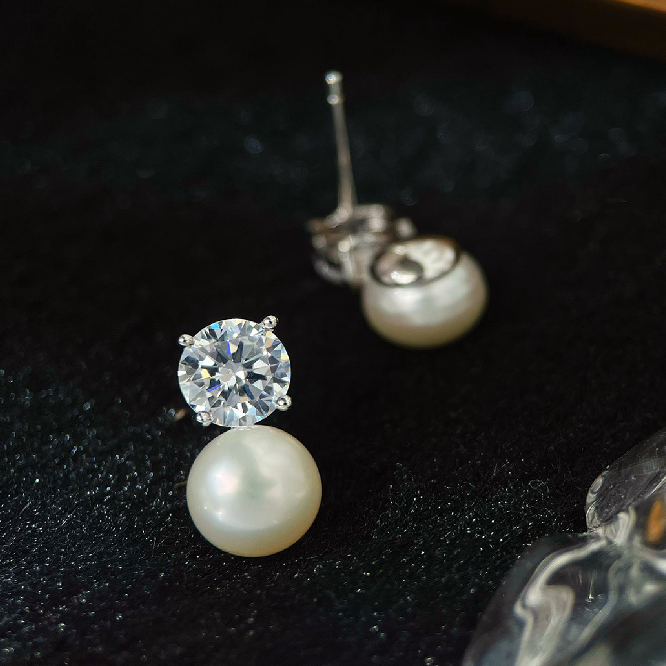 10K/14K Round Cut Zircon & Natural Pearl Classic Drop Earrings Wedding Earrings