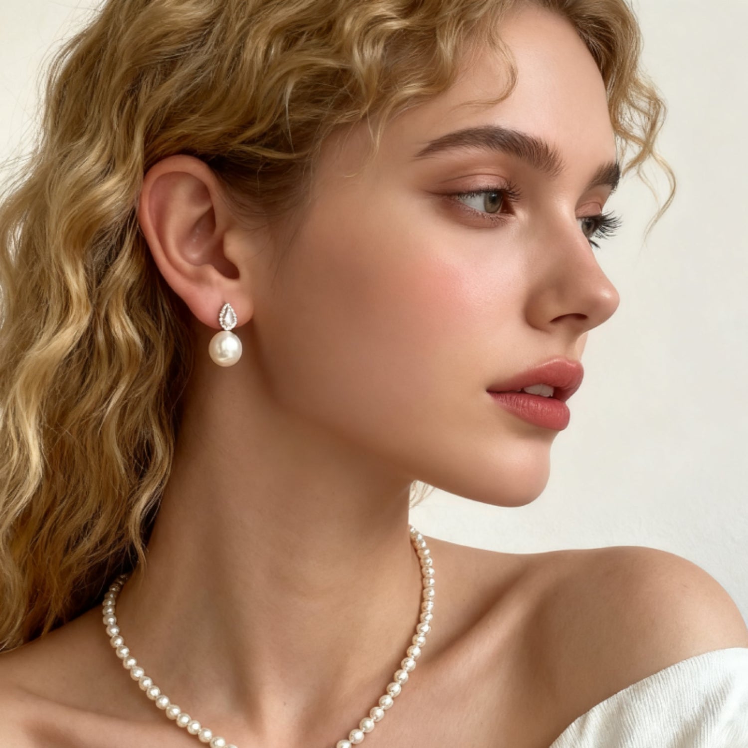 10K/14K Pear Cut Zircon & Natural Pearl Drop Earrings Classic Wedding Earrings