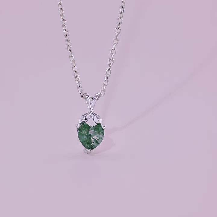 Heart Cut Moss Agate Classic Necklace - Bryony