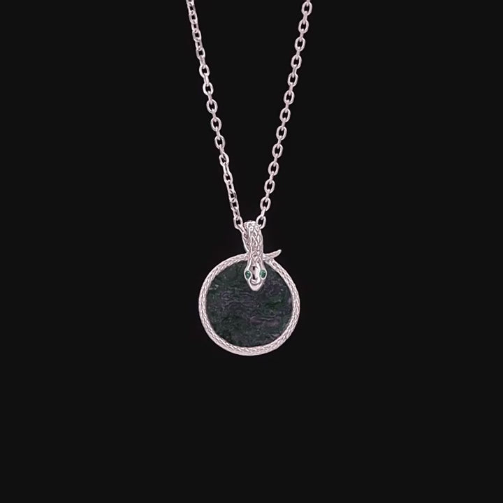 Snake Natural Green Moss Agate Coiled Serpent Pendant - Elowen
