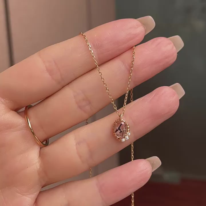 Melora - Oval Cut Black Rutilated Quartz Vintage Necklace