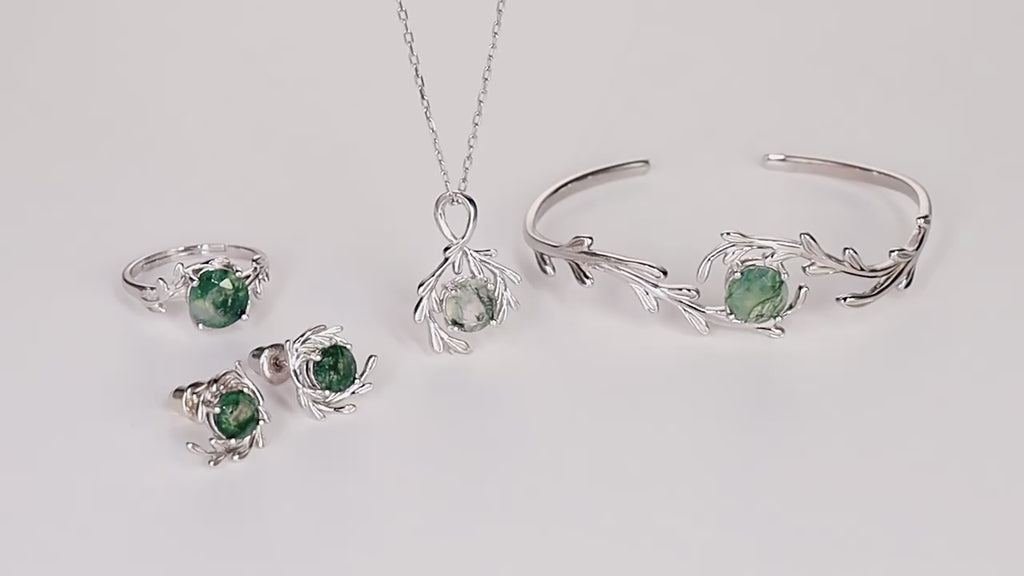 Round Cut Moss Agate Nature Inspired  Necklace
