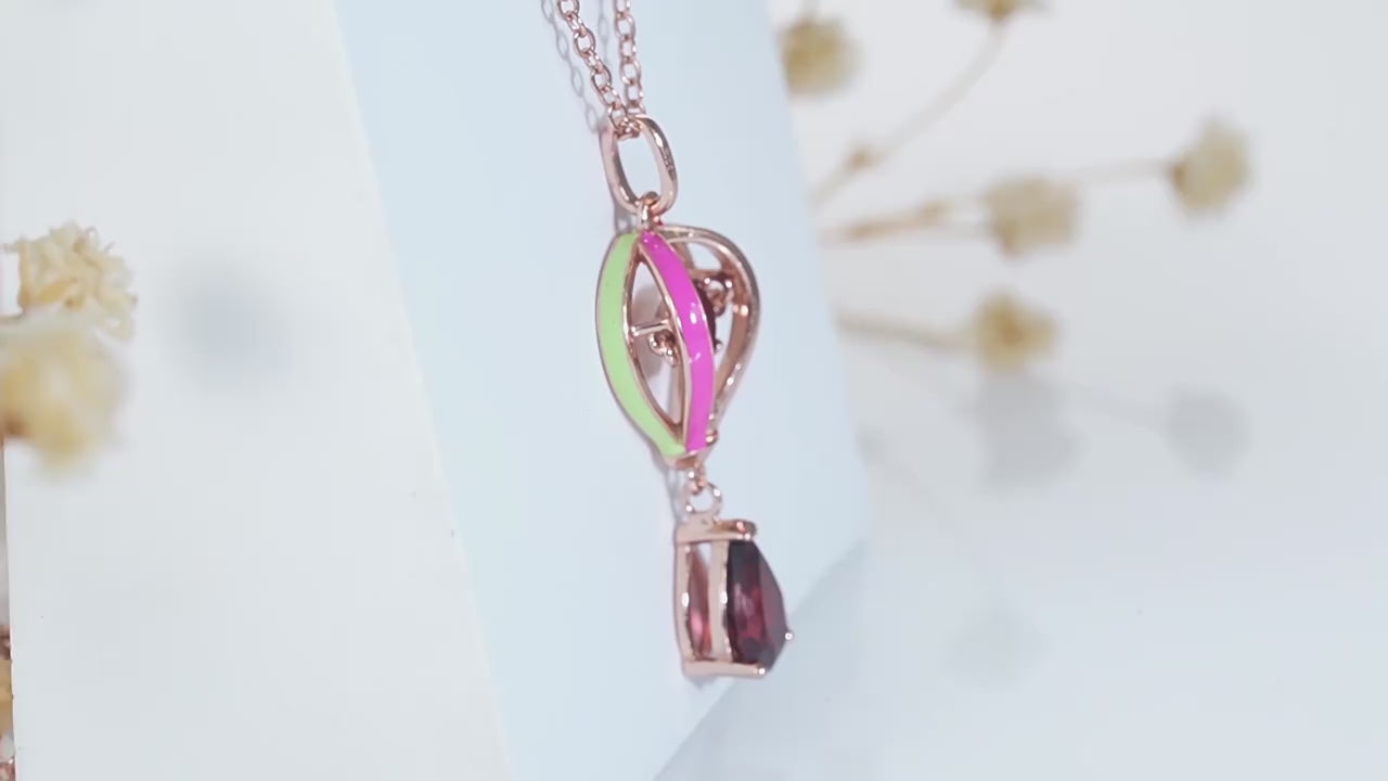 “Thea” Heart Shaped Pear Cut Garnet Unique Pendant