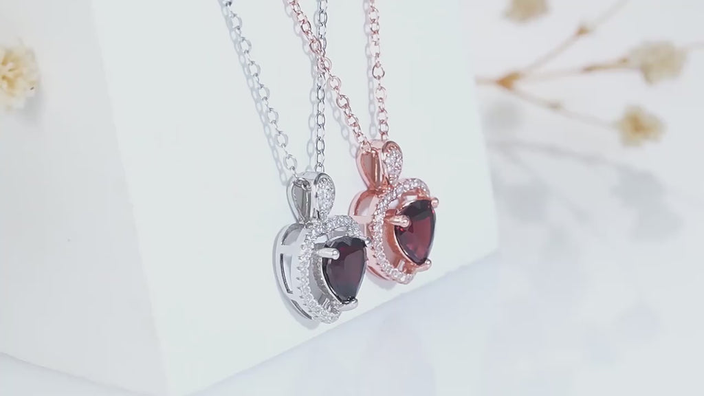 “Asher”  Heart Cut Garnet Classic Necklace