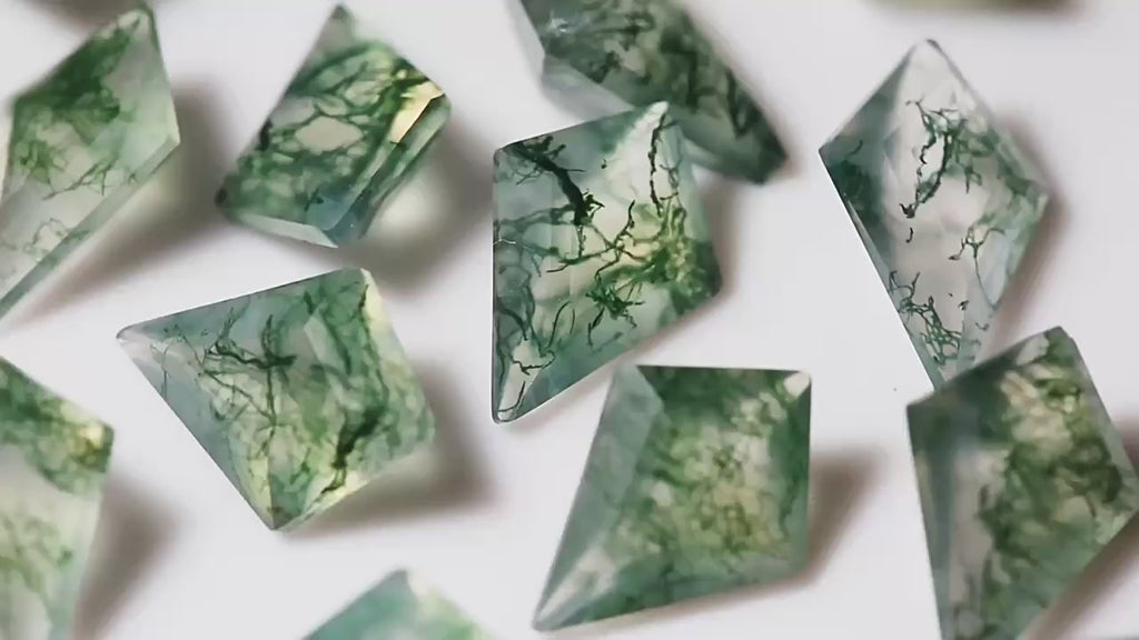 Natural Moss Agate Kite Cut Faceted Gemstone Flat Back Loose Stone for Custom Jewelry