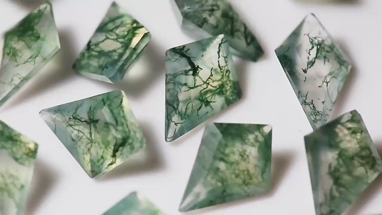 Natural Moss Agate Kite Cut Faceted Gemstone Flat Back Loose Stone for Custom Jewelry