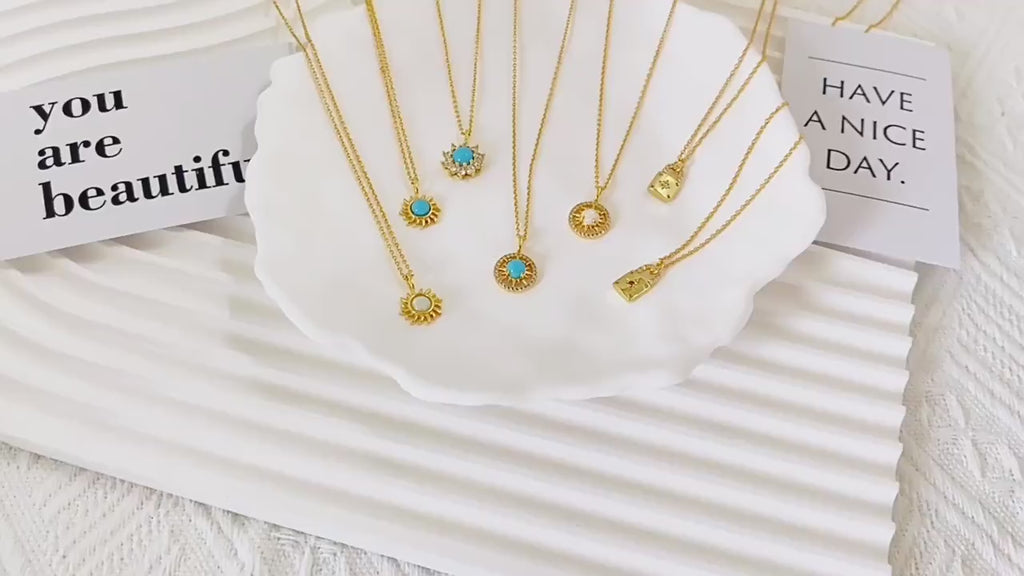 Solar Bloom Round Cut Opal Galaxy Sun Necklace