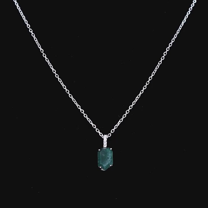 Collier classique en agate mousse taille hexagone - Willow