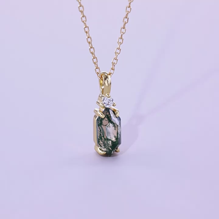 Fern - Hexagon Cut  Moss Agate Classic Necklace