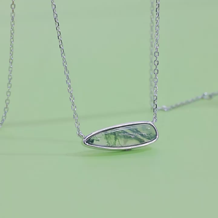 Clove -Pear Cut Moss Agate Classic Pendant