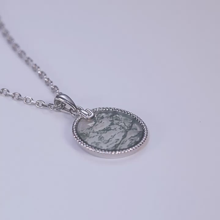 Sylvia Round Cut Moss Agate Vintage Necklace