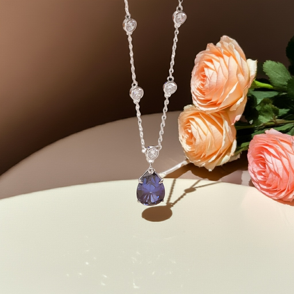 'Galadrien' Celestine Pear Cut Sapphire Classic Necklace