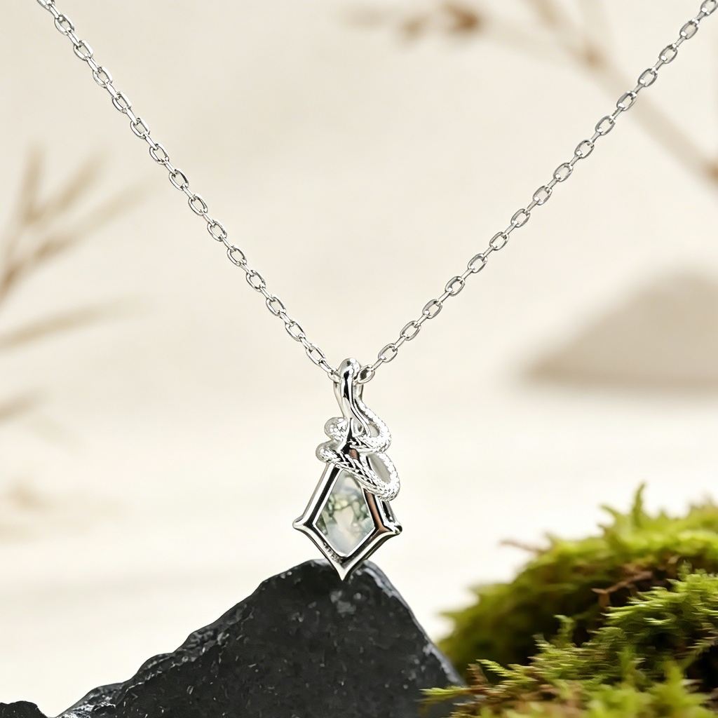 Kite Cut Moissanite Mystical Serpent Carved Nature Inspired Necklace- Cloak