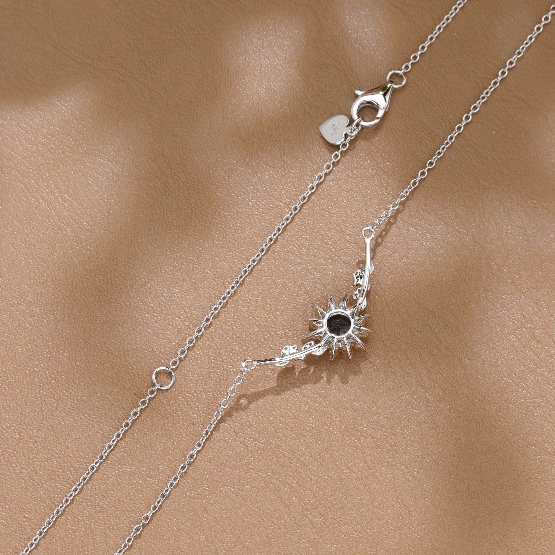 Eleanor Round Cut Black Rutilated Quartz Nature Sunflower Design Necklace