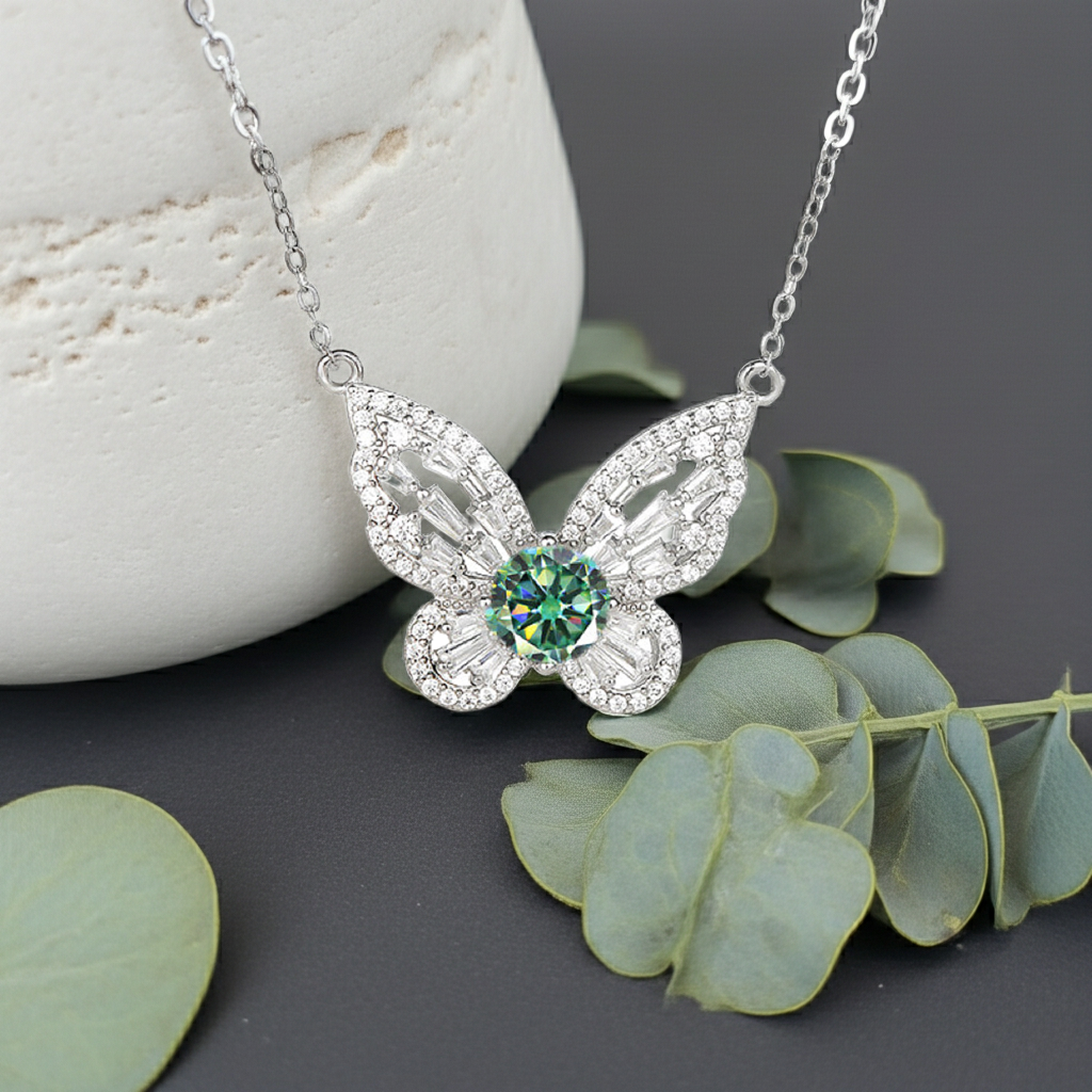 Ethereal - Round Cut Green Moissanite Unique Necklace