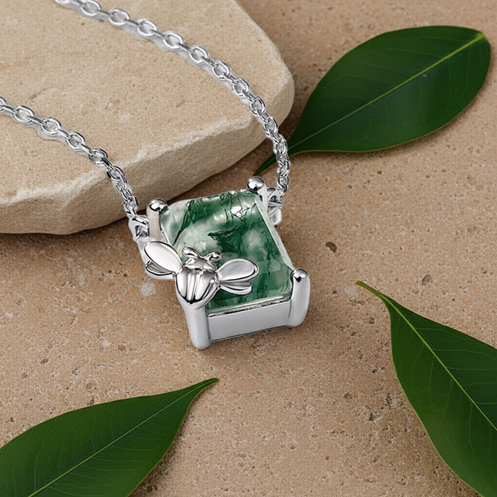 Astra Emerald Cut Moss Agate Nature Necklace