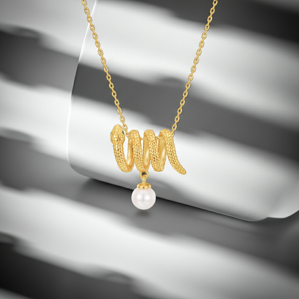 Round Cut Pearl Spirit Snake Unique Necklace